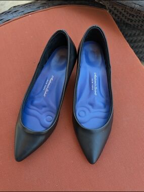 Antonia Saint Black Pointed-Toe Ballet Flats with Blue Insole